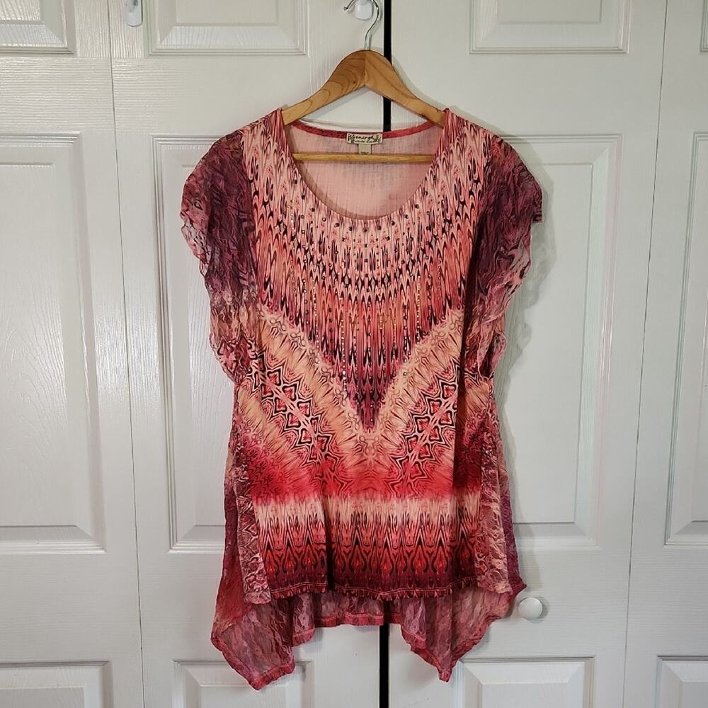 Energe World Wear Womens Multi-Colored Top Size LG‎ Lace Beaded Fairycore Hi-Low